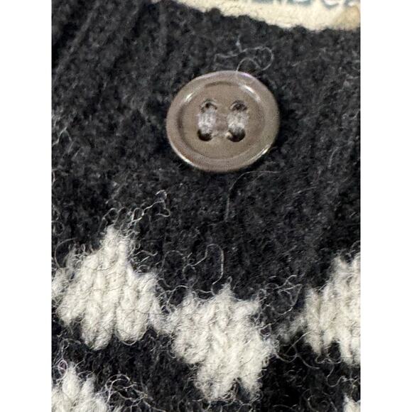 LL Bean Lamb Wool Cardigan Sweater Women's L-Reg Button Up Black Green Fair Isle - Picture 4 of 9
